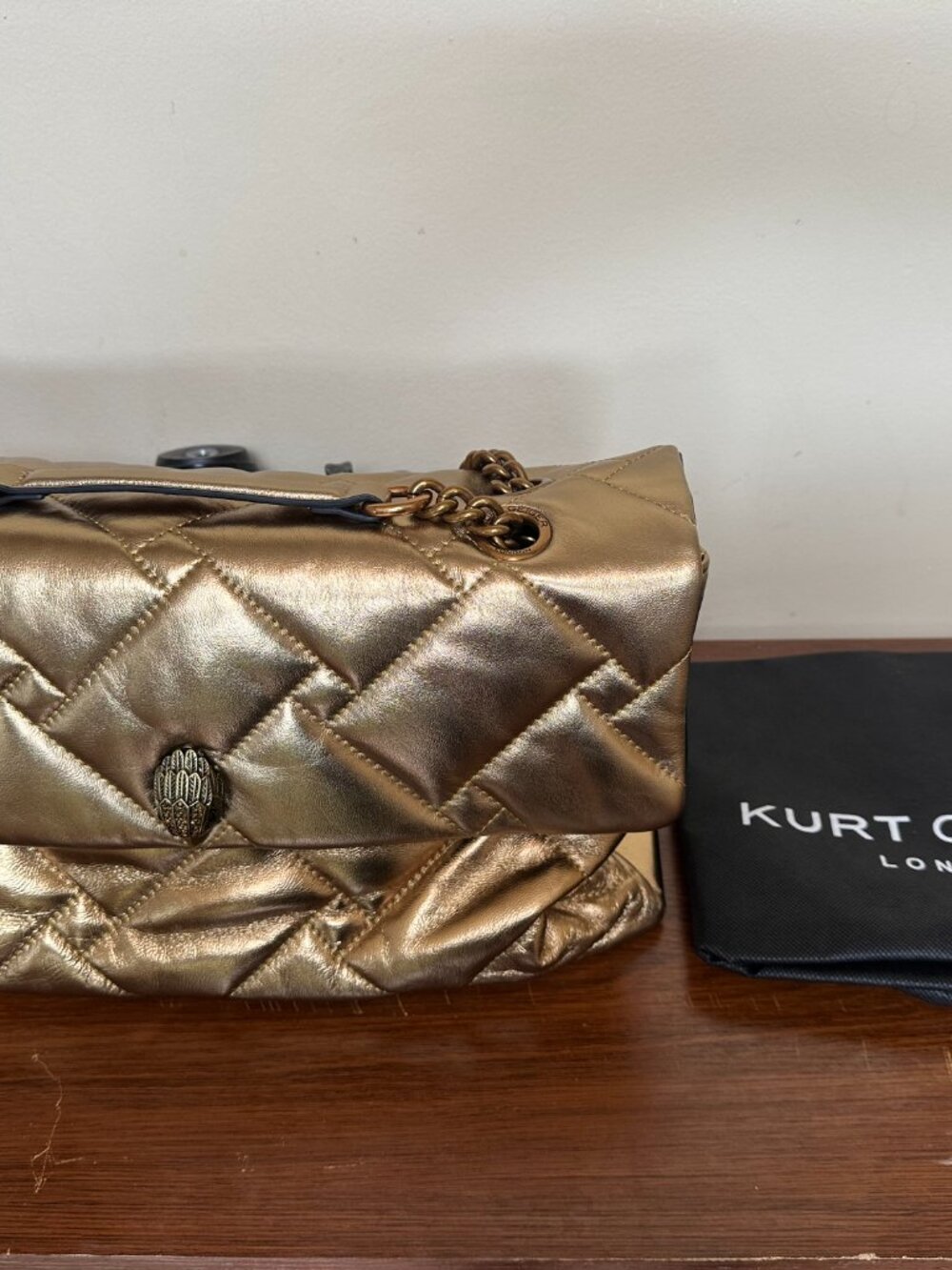 Kurt Geiger London Kensington Soft XXL Metallic Gold Leather Shoulder Bag